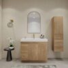 Farmhouse Oak Vanity Cabinet with Soft-Close Storage for Scandinavian & Rustic Bathroom Renovation