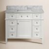 5 Classic White Wooden Vanity Cabinet with Carrara Marble Top for Farmhouse & Transitional Bath Remodel