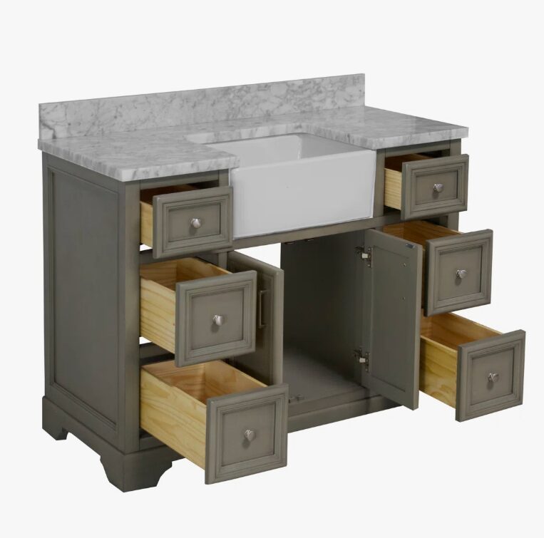 5 Neutral Grey Farmhouse Vanity with Ample Storage for Transitional Bathroom Renovation