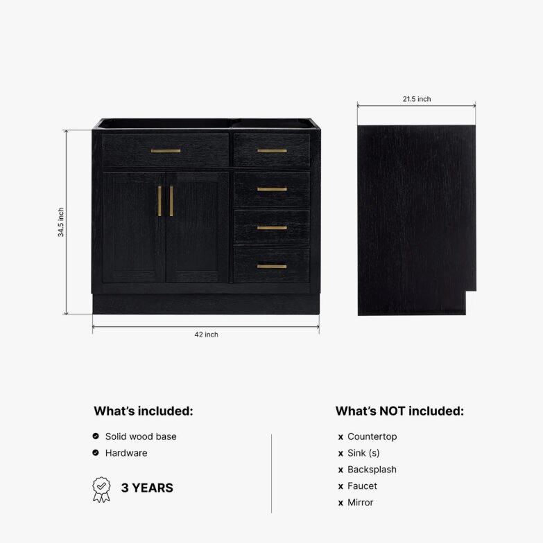 Contemporary Black Wood Vanity Base with Dovetail Drawers for Bathroom Renovation