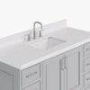 5 Spacious Light Gray Bathroom Vanity with Brushed Nickel Hardware & Massive Soft-Close Storage