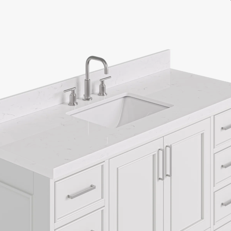 Bright White Bathroom Vanity Cabinet with Large Soft-Close Storage & Nickel Pulls for Master Bath