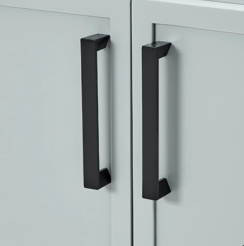 5 Modern Light Gray Bathroom Vanity with Black Pulls & Multi Compartment Soft-Close Storage