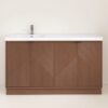60 Inch Walnut Geometric Fluted Single Sink Floating Bathroom Vanity with Solid White Quartz Top