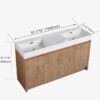 60 Inch Light Oak Freestanding Double Sink Bathroom Vanity, Integrated Solid White Quartz Countertop