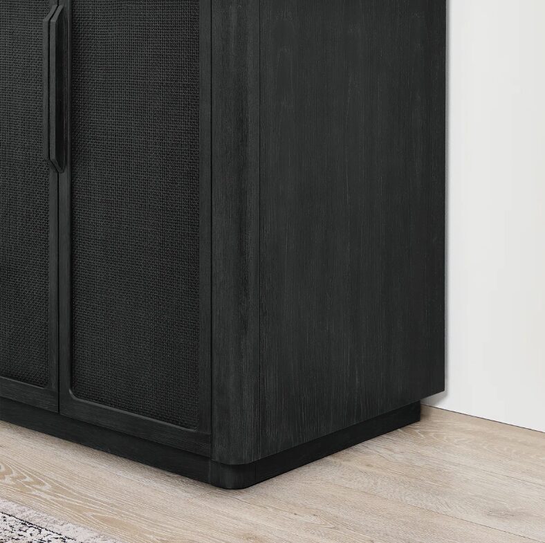 48" Black Rattan Complete Bathroom Vanity Set with Quartz Countertop