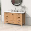 5 Warm Oak Bathroom Vanity Cabinet with Black Pulls & Large Symmetric Soft-Close Storage