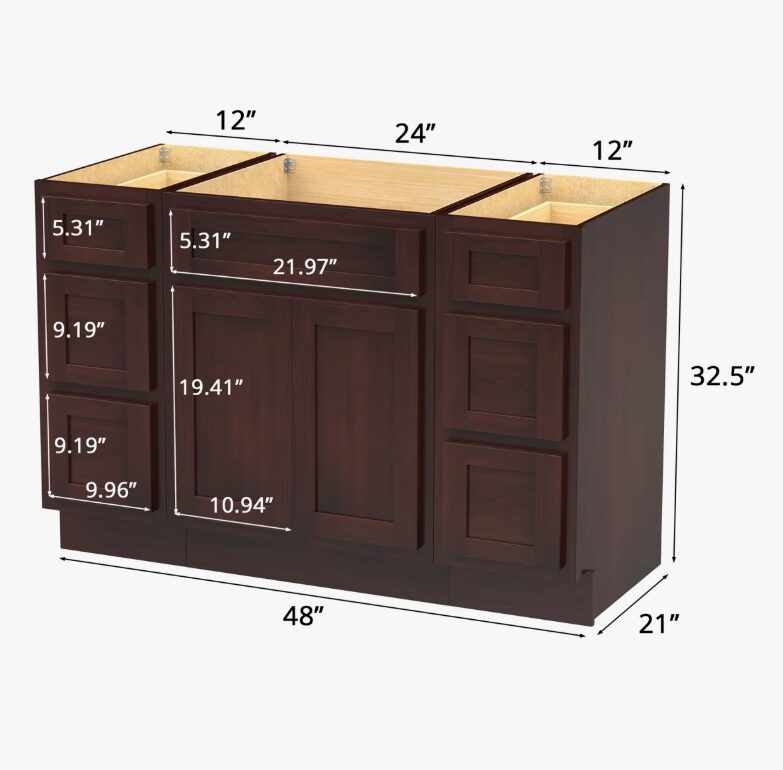 5 Espresso Shaker Vanity Base Cabinet with Large Soft-Close Storage Drawers