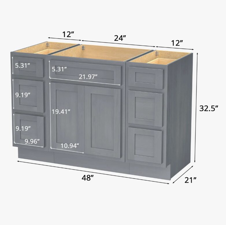 5 Classic Gray Shaker Vanity Base Cabinet with Large Soft-Close Storage Drawers