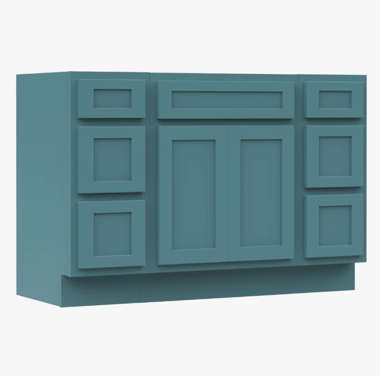 Vibrant Teal Shaker Vanity Base Cabinet with Large Silent Soft-Close Storage