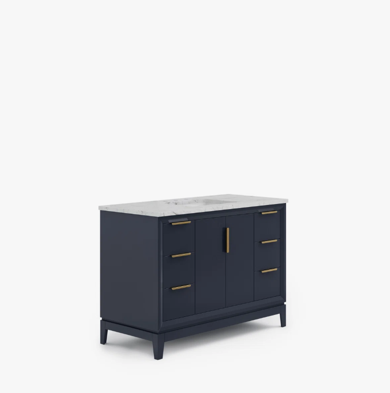 5 Elegant Navy Bathroom Vanity with Gold Hardware, Large Soft-Close Storage & Marble Top
