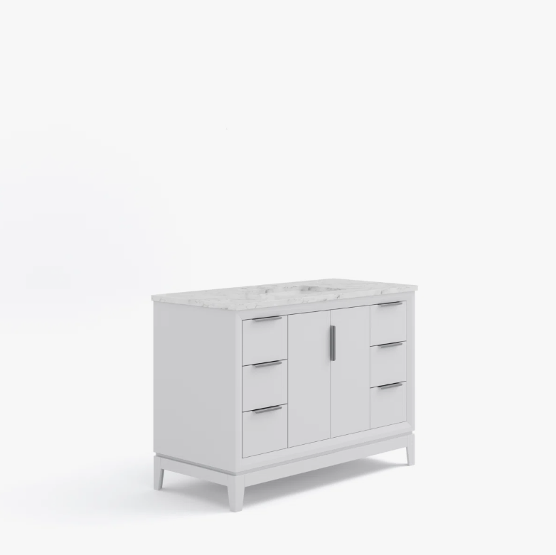 5 Minimalist White Bathroom Vanity with Silver Hardware, Spacious Soft-Close Storage & Marble Top