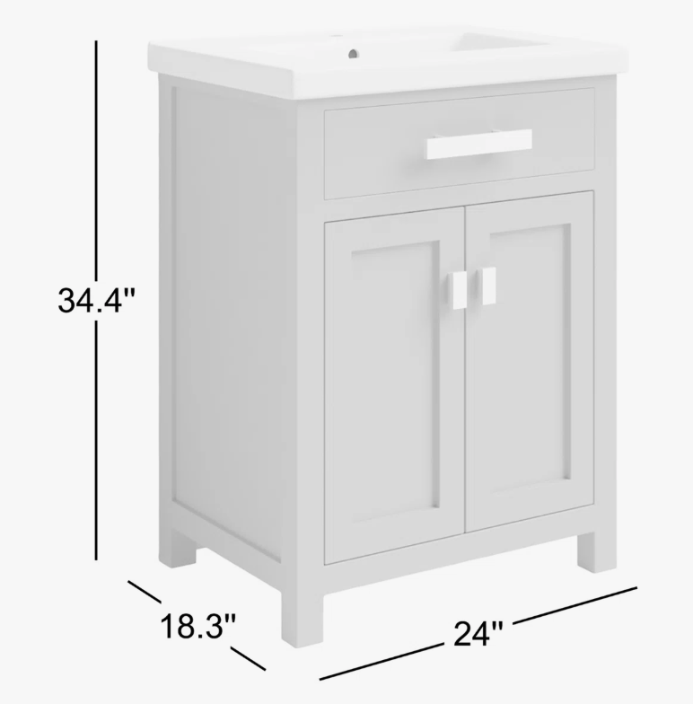 Space-Saving Black Shaker Bathroom Vanity with Single Drawer & Double Storage Doors
