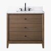 Spacious Storage Fluted Walnut Bathroom Vanity with Full Soft-Close Solid Wood Drawers