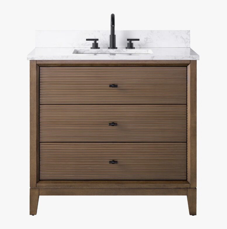 Spacious Storage Fluted Walnut Bathroom Vanity with Full Soft-Close Solid Wood Drawers