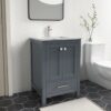 5 Modern Shaker Dark Gray Bathroom Vanity with Double Doors & Large Wood Storage Drawer