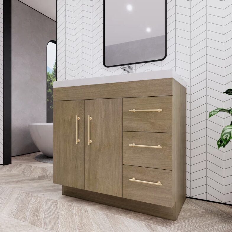 5 Dual Storage Oak Bathroom Vanity with Full Soft-Close Drawers & Cabinet Doors