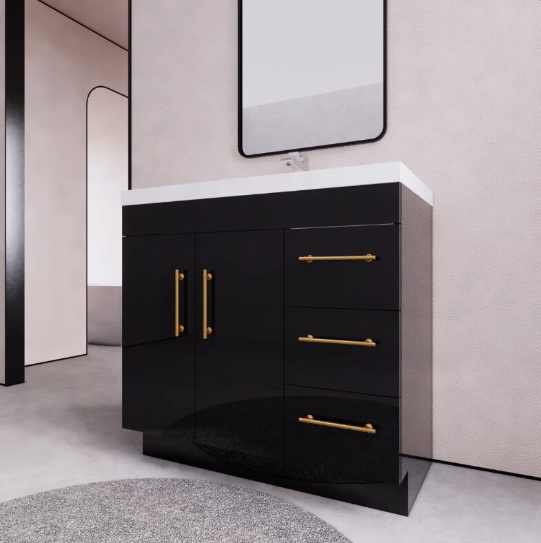 Luxury Split Storage Black Gloss Vanity with Full Soft-Close Drawers & Cabinet Door