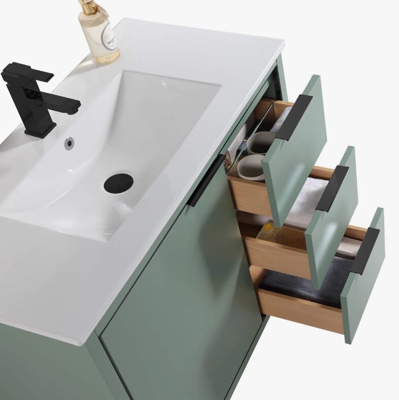 Contemporary Green Bathroom Vanity with Full Soft-Close Hardware & Adjustable Interior Shelf