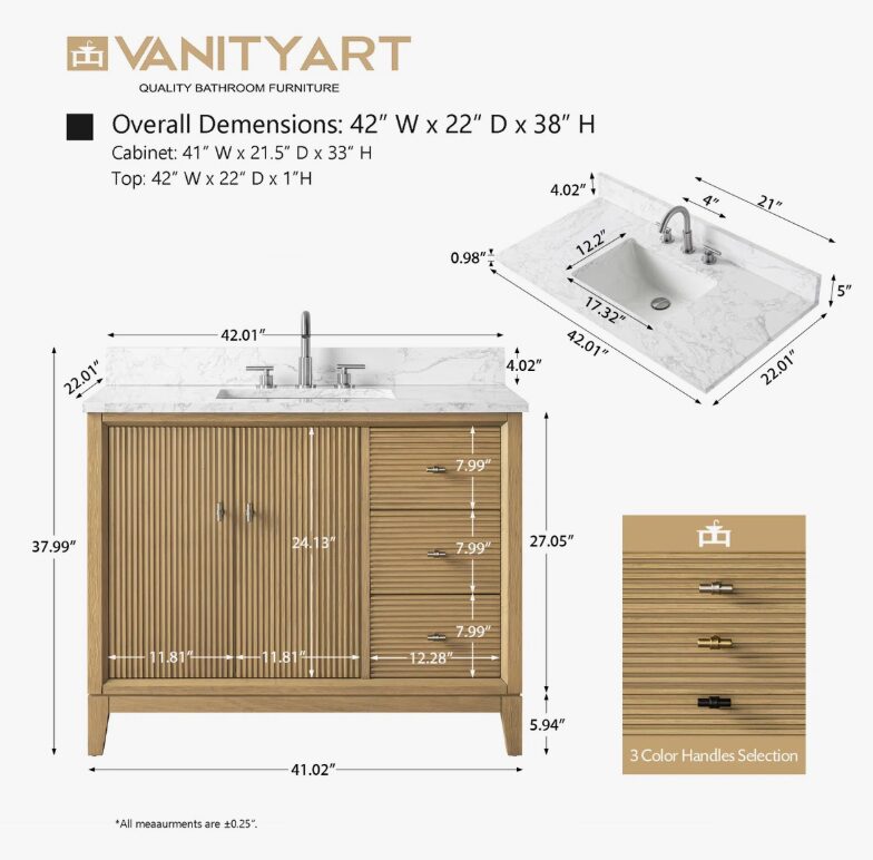 Contemporary Ribbed Wood Bathroom Vanity with Split Storage Layout & Full Soft-Close Hardware