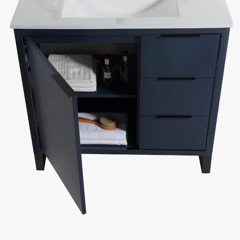 5 Minimalist Navy Bathroom Vanity with Full Soft-Close Hardware & Adjustable Interior Shelf