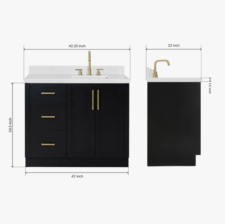 5 Contemporary Matte Black Bathroom Vanity with Full Soft-Close Slides & Spacious Wooden Drawers