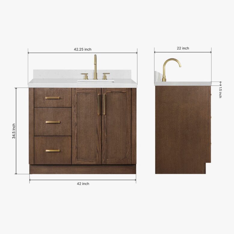 Transitional Walnut Wood Bathroom Vanity with Full Soft-Close Hardware & Solid Pine Drawer Boxes
