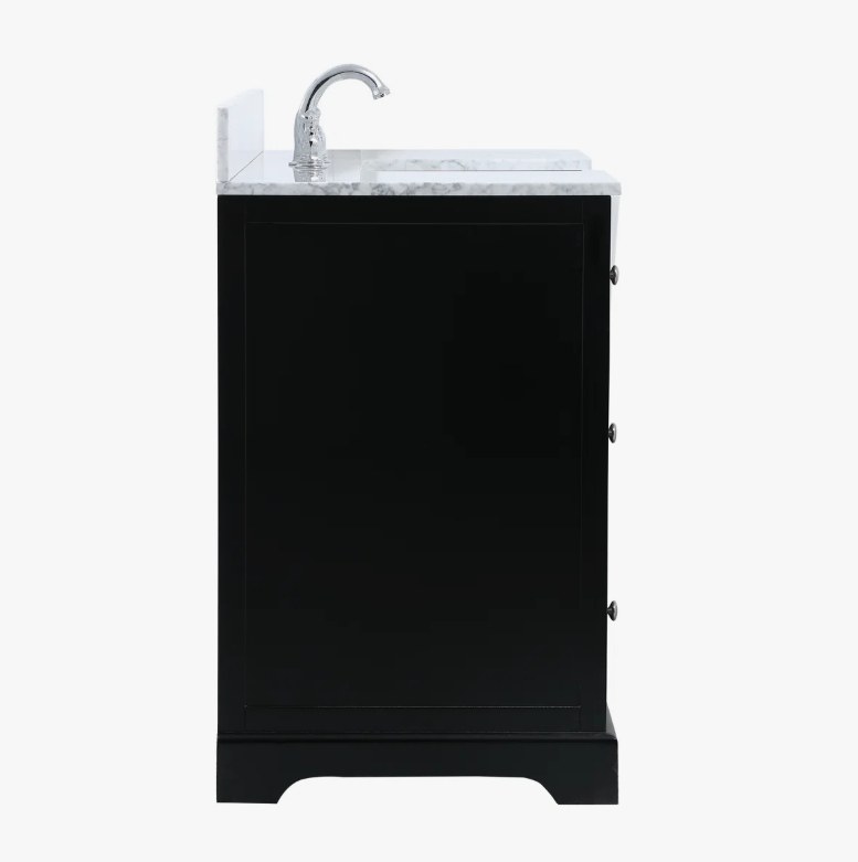 5 Transitional Matte Black Farm Vanity with Soft-Close Hardware & Natural Marble Countertop