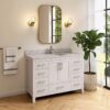5 48" Modern White Bathroom Vanity Cabinet with Brushed Nickel Pulls & Symmetric Multi-Drawer Storage