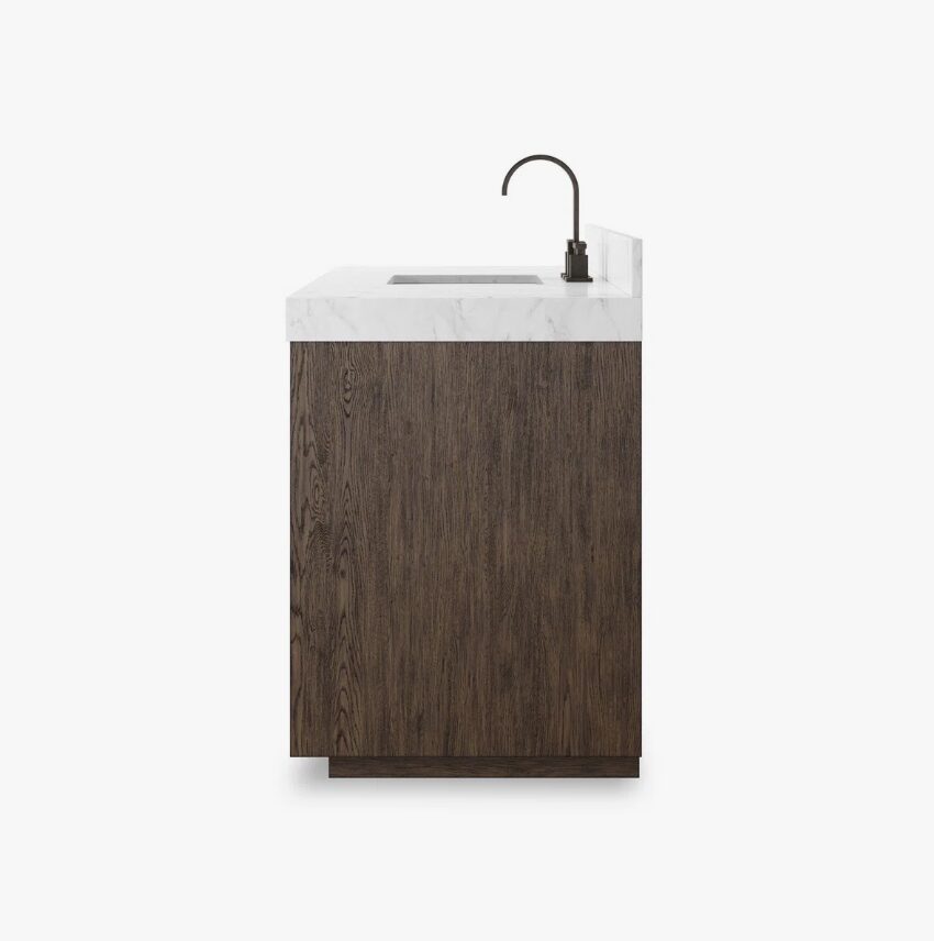 Contemporary Dark Oak Single Sink Vanity with Full Soft-Close Hardware & Large Internal Shelving