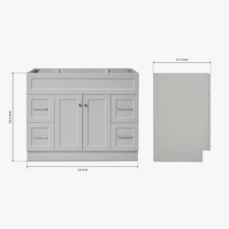 5 42" Freestanding Gray Vanity Base Cabinet Multi Drawer Bathroom Storage Cabinet