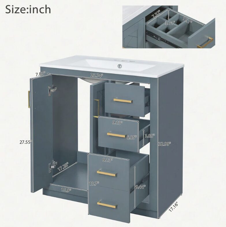 5 Minimalist Grey Bathroom Vanity Soft Close Drawers Split Side Storage Layout
