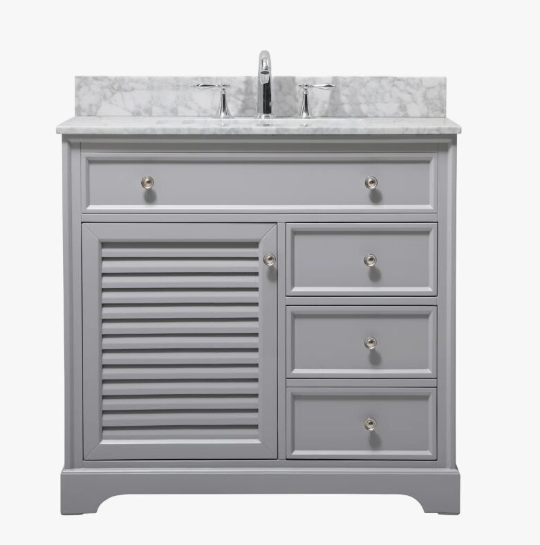 5 Coastal Style Grey Louver Bathroom Vanity Soft Close Drawers Multi-Zone Storage Cabinet