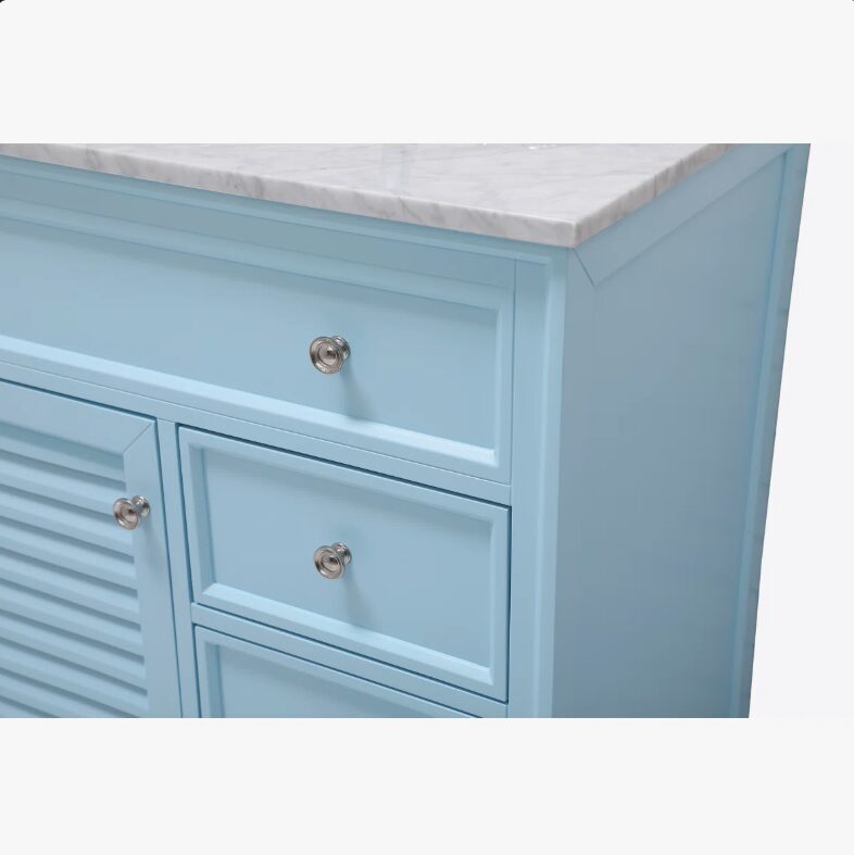 5 Pastel Blue Louver Bathroom Vanity Soft Close Drawers Multi-Zone Organized Storage Layout