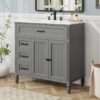 5 Cottage Style Grey Beadboard Bathroom Vanity Soft Close Drawers Split Organized Storage Layout