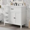 5 36" Freestanding White Farmhouse Bathroom Vanity with Multi-Drawer & Double Cabinet Doors