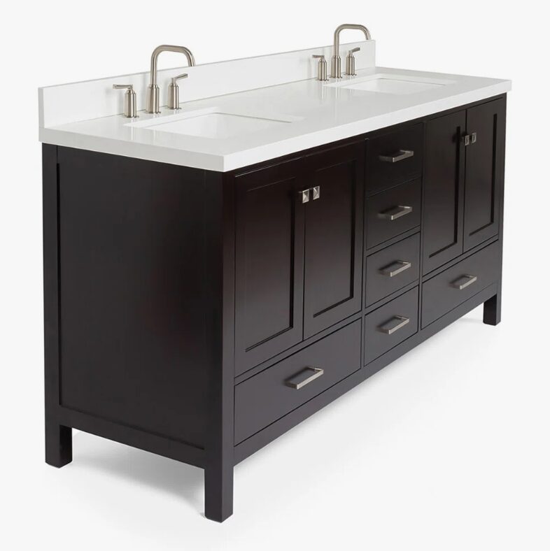 5 Modern Espresso Double Sink Vanity Soft Close Drawers Multi-Zone Classified Storage Layout