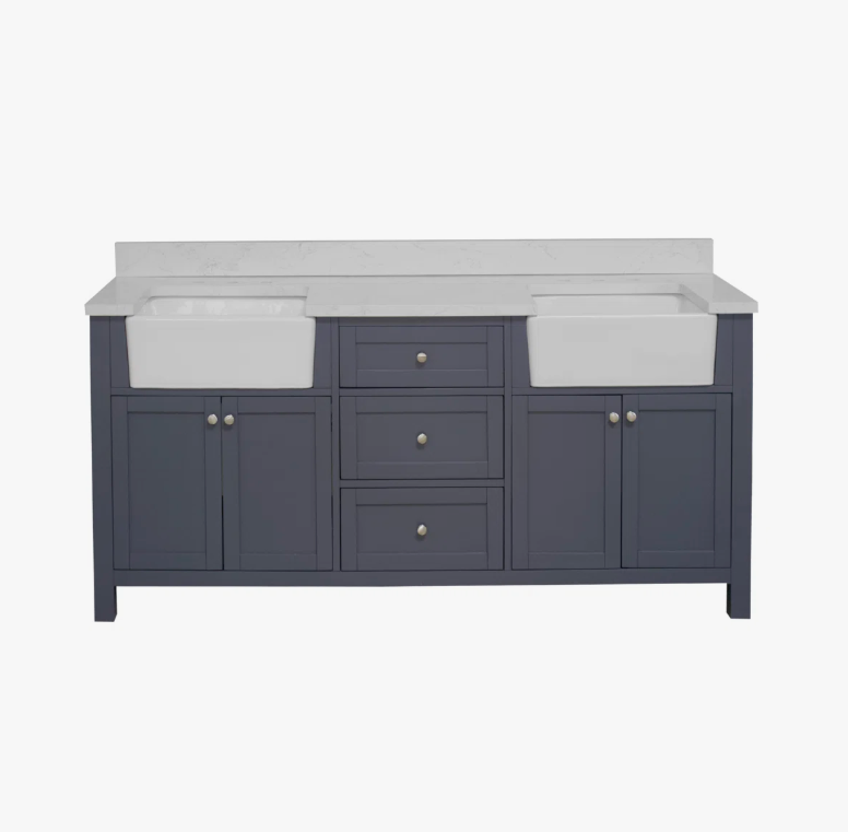 72" Freestanding Navy Double Farm Sink Vanity Cabinet with Symmetrical Storage