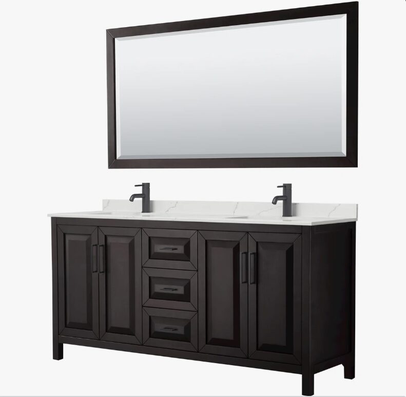 Traditional Espresso Shaker Double Vanity with Soft Close Drawers & Spacious Side Storage Cabinets