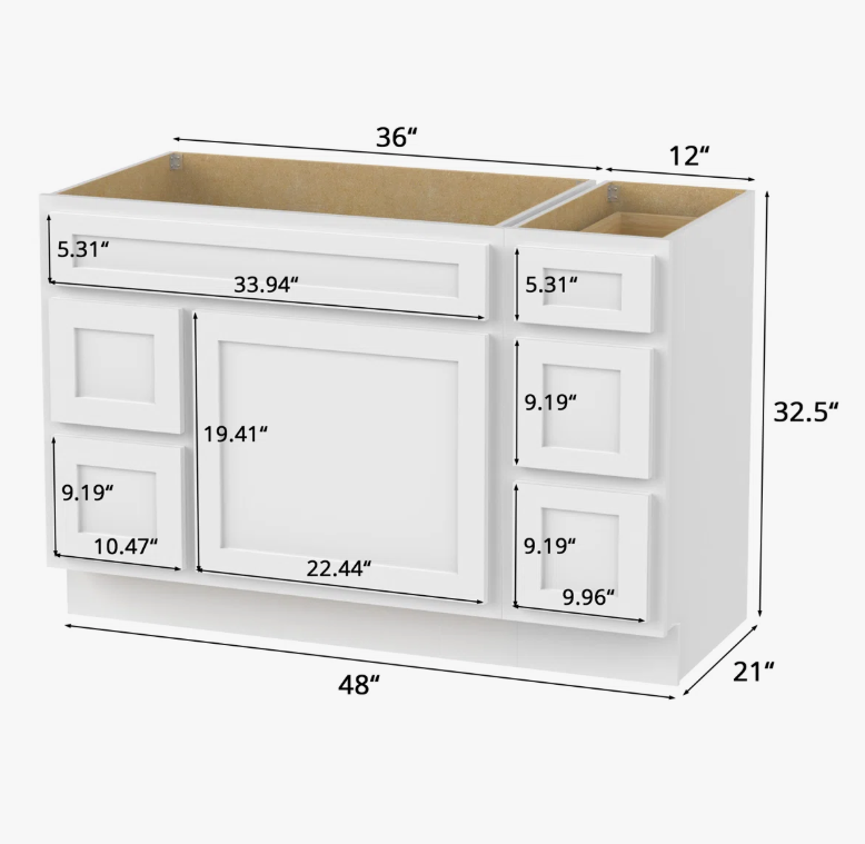 Freestanding Recessed Panel Vanity Cabinet Base with Multi-Drawer Storage for Custom Countertop