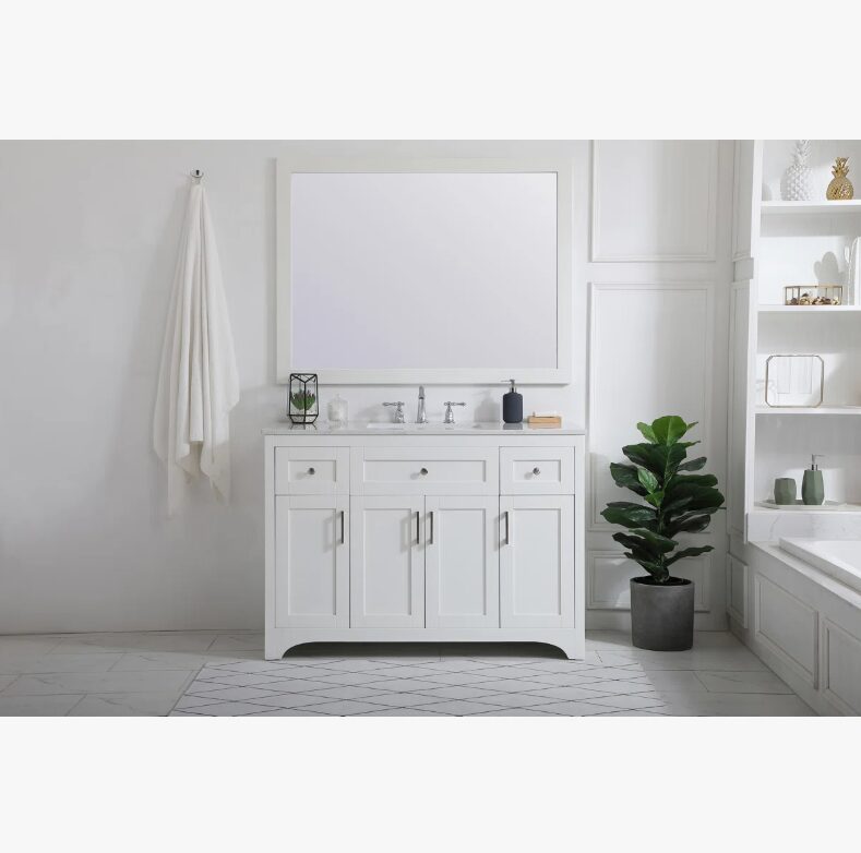 Transitional Farmhouse White Bathroom Vanity with Large Storage for Master Bath Remodel