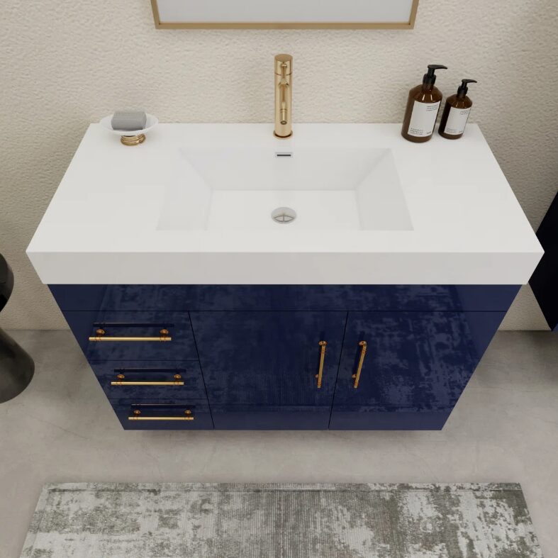 Luxury Gloss Navy Vanity Cabinet with Soft-Close Storage for Modern Bathroom Renovation