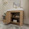 Farmhouse Oak Vanity Cabinet with Soft-Close Storage for Scandinavian & Rustic Bathroom Renovation
