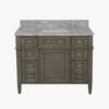 Neutral Grey Wooden Vanity Cabinet with Carrara Marble Top for Transitional & Farmhouse Bath Remodel
