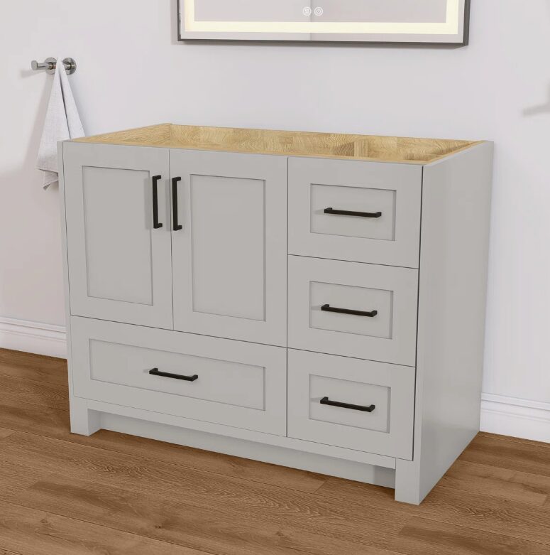 6 Neutral Light Grey Shaker Vanity Cabinet Base with Soft Close Storage for Modern & Farmhouse Bath Remodel