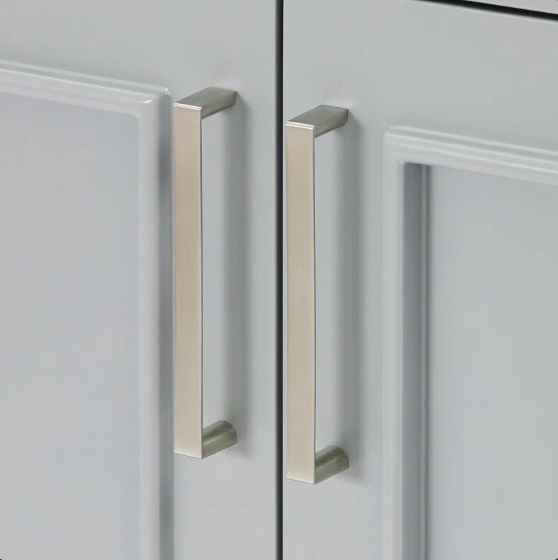6 Spacious Light Gray Bathroom Vanity with Brushed Nickel Hardware & Massive Soft-Close Storage