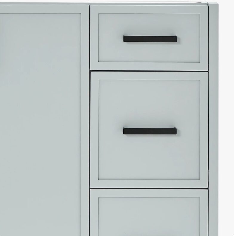 6 Modern Light Gray Bathroom Vanity with Black Pulls & Multi Compartment Soft-Close Storage