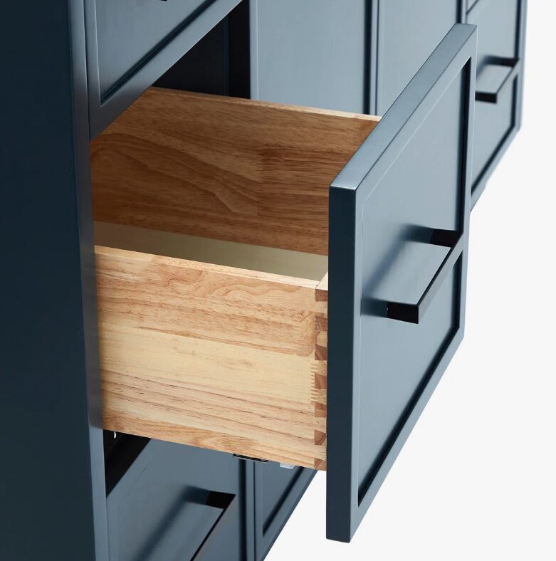 Modern Navy Bathroom Vanity Cabinet with Black Pulls & Spacious Soft-Close Storage