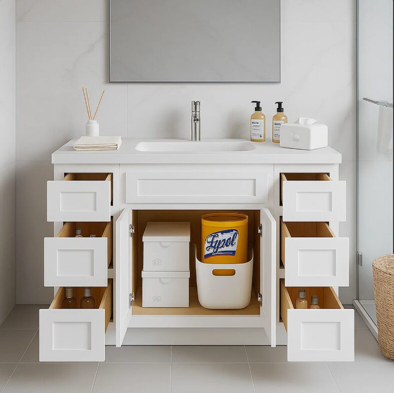 Bright White Shaker Vanity Base Cabinet with Spacious Silent Soft-Close Storage
