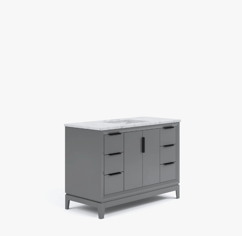 6 Sleek Gray Freestanding Bathroom Vanity with Large Soft-Close Storage & Marble Countertop